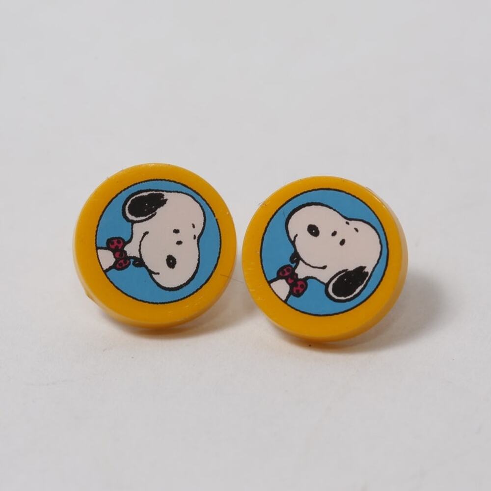 1980s Peanuts Snoopy on Parade Stud Earrings Yellow and Blue ~ 260914-WH 1155